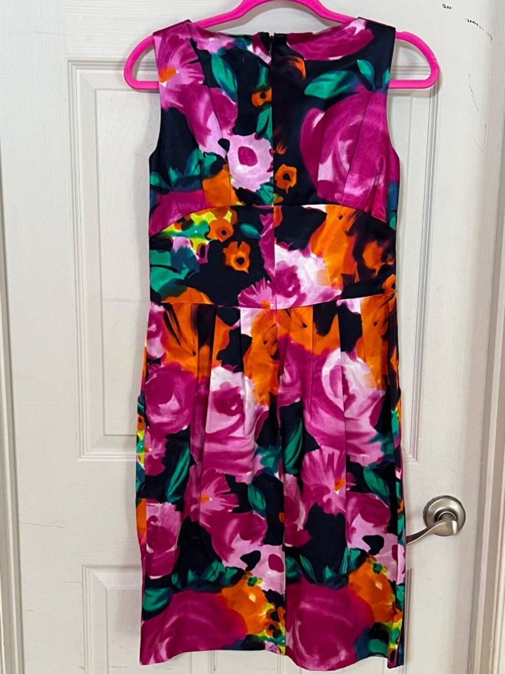 St. John Floral Dress Watercolor Sleeveless Pencil Sheath Lined Silk Pockets 6 - Picture 6 of 14